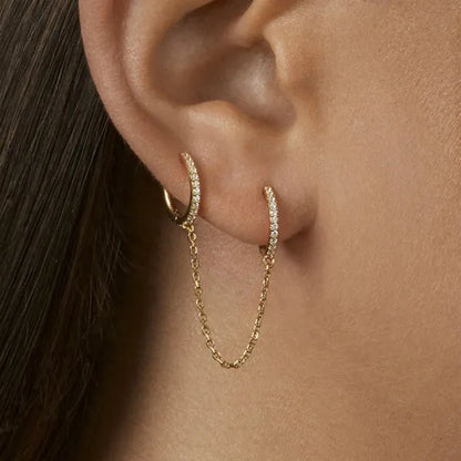 Fashion Gold Chain Tassel Double Ear Pierced Earrings for Engagement Party Earrings 925 Silver Hoop Earrings Multicolor Chain Ear Buckle