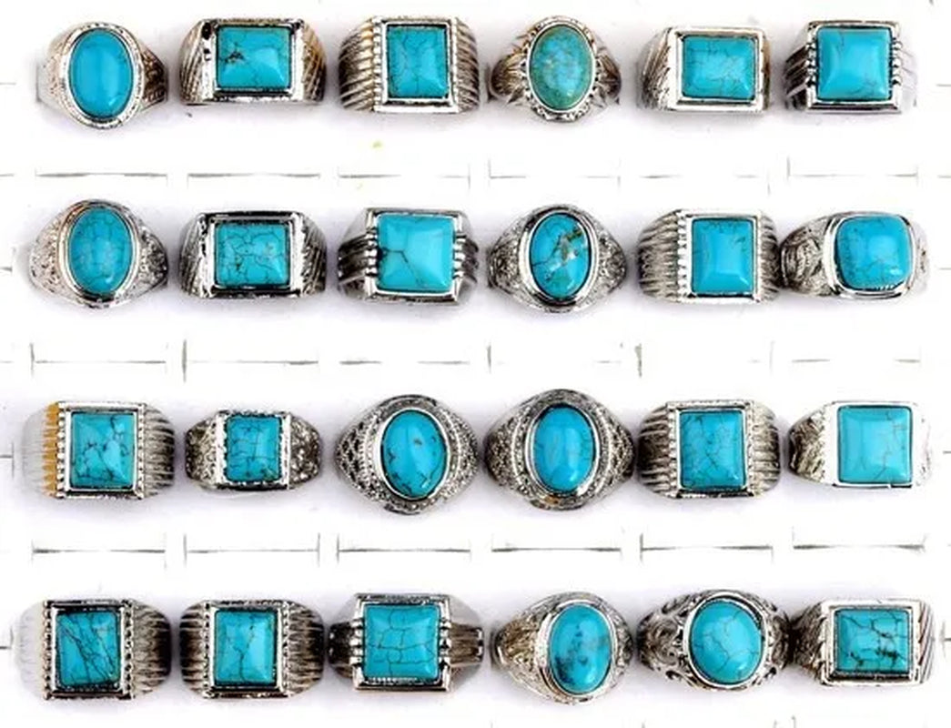 10Pc Wholesale Lots Natural Green Turquoise Stone Silver P Ring Jewelry FREE