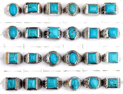 10Pc Wholesale Lots Natural Green Turquoise Stone Silver P Ring Jewelry FREE