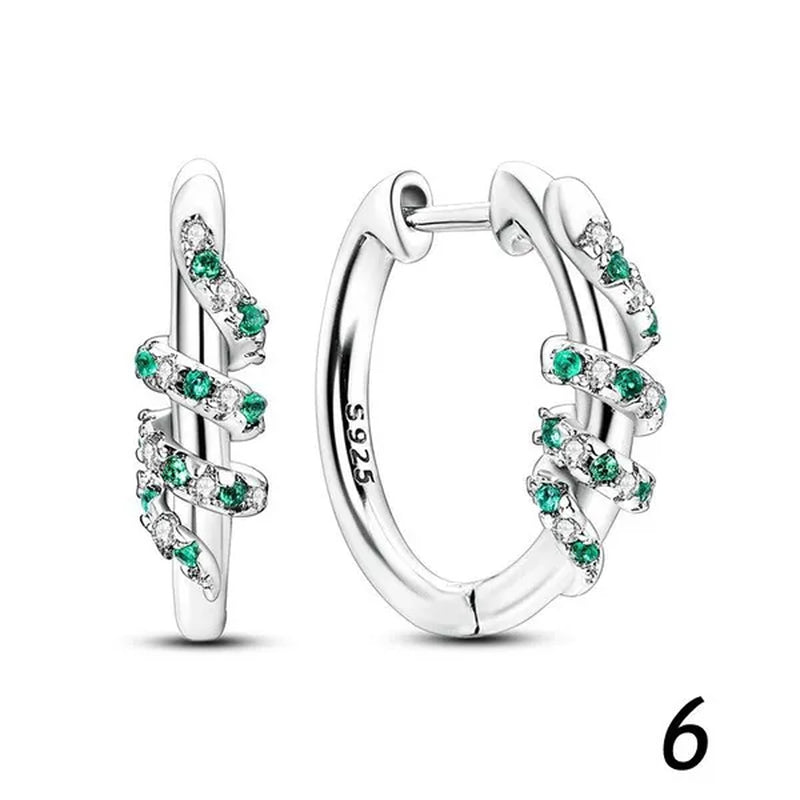 New 925 Sterling Silver Sparkling Two-Tone Zircon Stud Earrings European Fashion Women's Jewelry Earrings