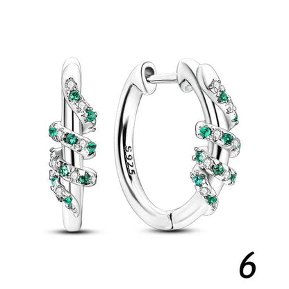 New 925 Sterling Silver Sparkling Two-Tone Zircon Stud Earrings European Fashion Women's Jewelry Earrings