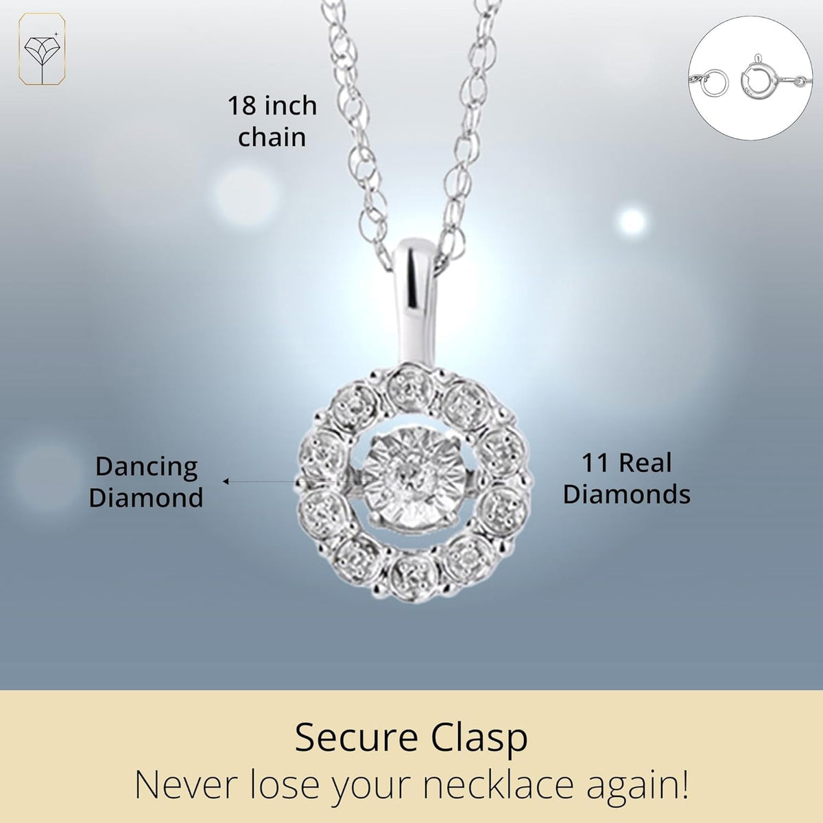 Dancing Diamond Necklaces for Women | Sterling Silver Diamond Necklace with 18 Inch Chain | Real Diamond Pendant Necklaces | Diamond Jewelry for Women