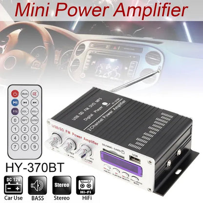 370BT Remote Control Bluetooth 2CH HI-FI High Power Car Audio Amplifier FM Radio Player Support SD / USB / DVD / MP3 for Car Motorcycle Home
