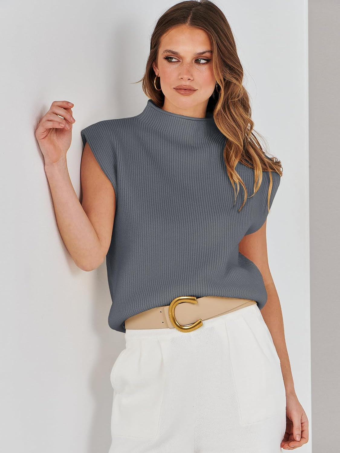 Women'S Mock Neck Sleeveless Sweater Vest Casual Cap Sleeve Knit Pullover Tank Tops 2025 Spring Summer Clothes
