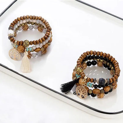 1PACK/2PACKS Beaded Bracelets Bohemian Bracelets Multi-Layered Wooden Beads Charm Bracelets Men'S and Women'S Fashion Beaded Bracelets
