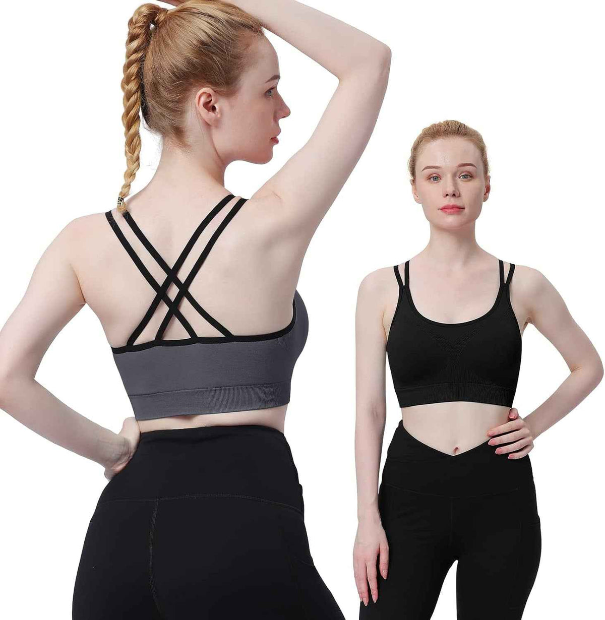 Cross Back Sports Bra for Women Padded Strappy Yoga Bra Medium Support Workout Bra for Athletic Gym Fitness 3 Pack