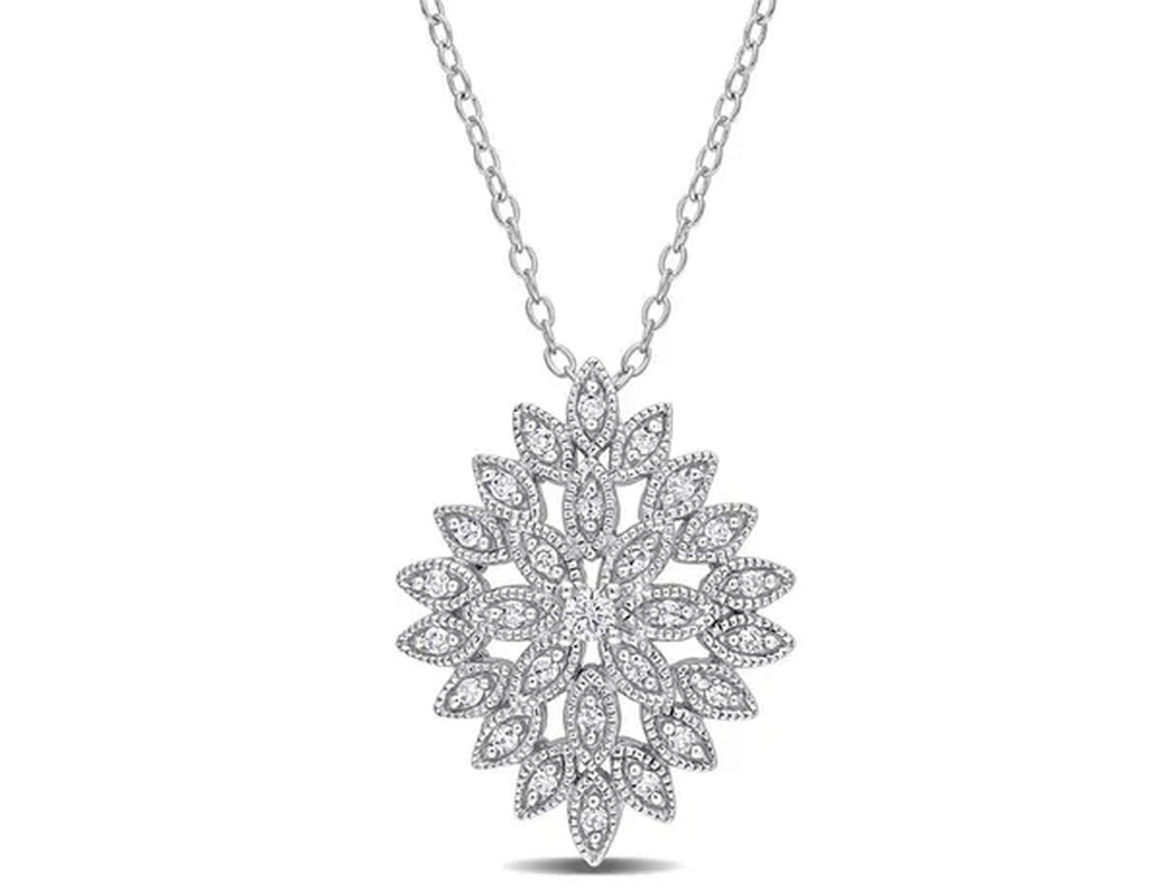 1/4 Carat (Ctw) Diamond Cluster Pendant Necklace in Sterling Silver with Chain