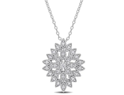 1/4 Carat (Ctw) Diamond Cluster Pendant Necklace in Sterling Silver with Chain