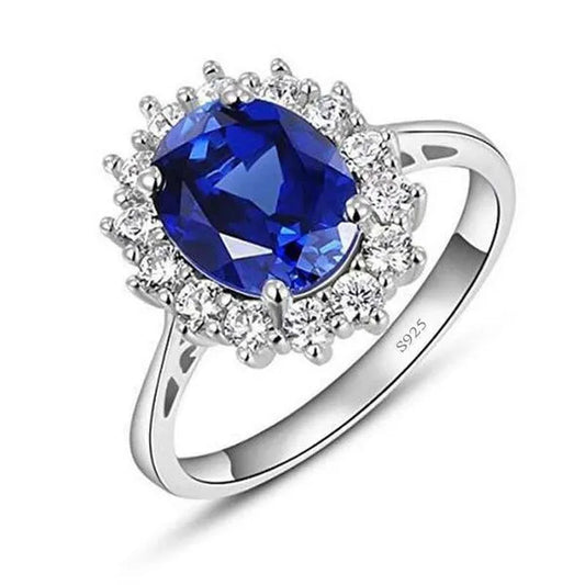 Exquisite Luxury Silver Plated Blue Cubic Zirconia Ring Engagement Wedding Band Rings for Women Bridal Anniversary Gift Jewelry