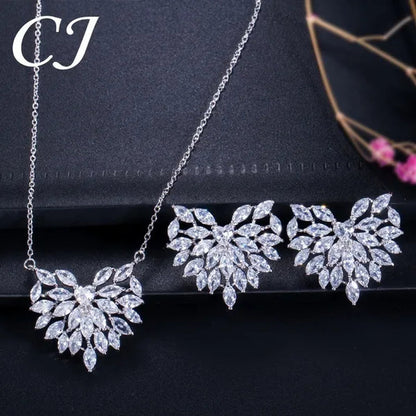 CANDICE New Fashion Women Heart Pendant Jewelry Set Pave Purple Red Green Marquise Cubic Zirconia Party Chain Necklace Big Stud Earrings Sets for Girls Gift