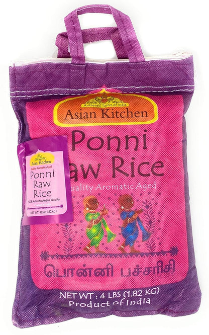 Ponni Raw Rice 4-Pound Bag, 4Lbs (1.81Kg) Short Grain Rice ~ All Natural | Gluten Friendly | Vegan | Indian Origin | Export Quality