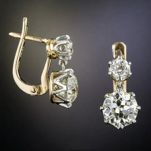 Unique and rare 18 K Yellow Gold Filled White Sapphire Diamond Earrings Dangle Hoop Earring Anniversary Proposal Gift Party Engagement Wedding Jewelry