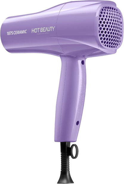 1875 Ceramic Hair Dryer, Powerful Fast Drying, Multi-Setting with Comb Attachment, Additional Detangler Included, Slide Bar Switch, Compact for Home & Travel (Purple)