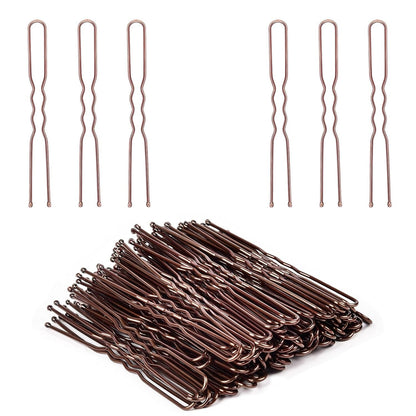 U Shaped Hair Pins,  2.4Inch Hair Pins for Women with Storage Box, Brown