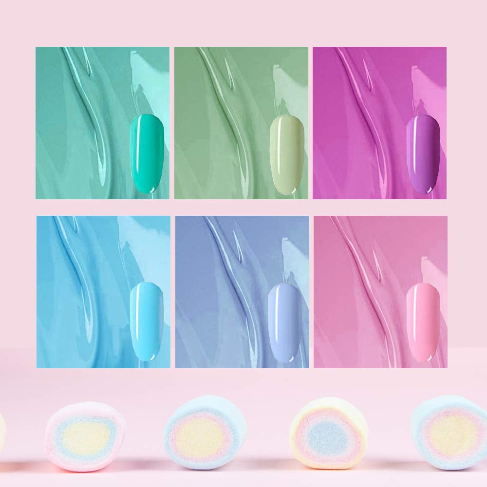 Gel Nail Polish-Gel Nail Polish Kit,UV Soak-off Nail Gel Home DIY Manicure,6Pcs/Set Summer Series Mint-Green Light-Purple Baby-Blue Light-Pink,Gel Nail Kit for Starter