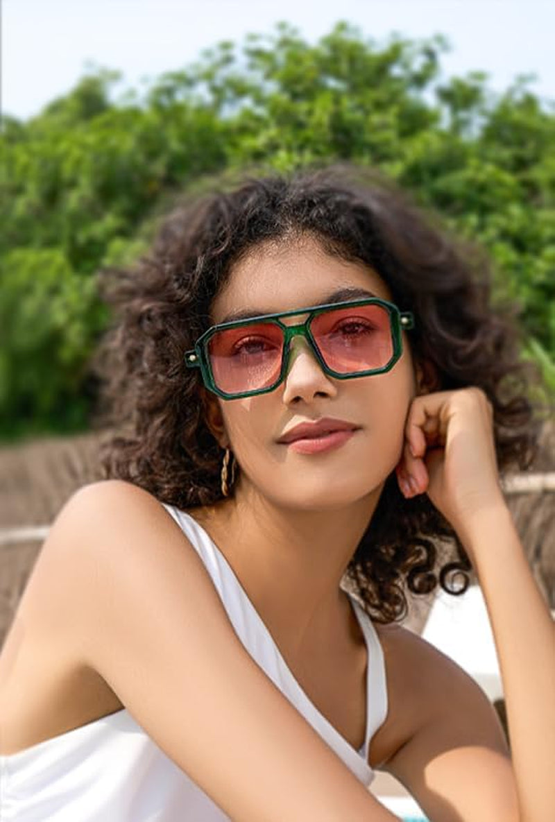 Retro Square 70S Flat Aviator Sunglasses Women Men Vintage Trendy Plastic Frame Sun Glasses UV400 Protection