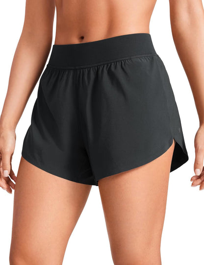 Mid Waisted Dolphin Athletic Shorts for Women 4" Lightweight High Split for Gym Workout with Liner Quick Dry