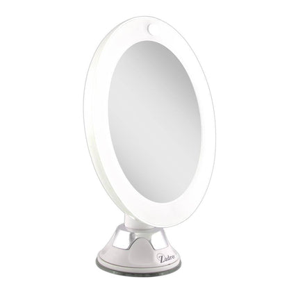 7.75 In. L X 6.5 In. W LED Lighted round Suction Cup Wall Mount 10X Magnification Beauty Makeup Mirror in White