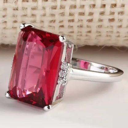 Women Fashion Natural 11.2CT Ruby Clear 925 Sterling Silver Wedding Ring Size 6 7 8 9 10