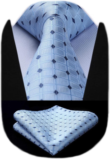 Mens Ties Plaid Tie and Pocket Square Set Classic Woven Formal Checkered Neckties & Handkerchief Wedding Party