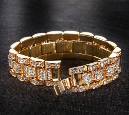 Mens fashion 24K Gold / 925 Silver Plated Solid Stainless Steel Chain Iced Diamond Thick Miami Cuban Link Chain DIAMOND Bracelet Hip hop Jewelry