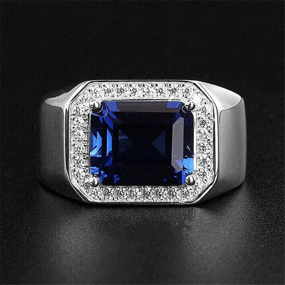 Business Men Natural Sapphire Emerald Ring Fashion 925 Sterling Silver Birthstone Rings Engagement Wedding Jewelry