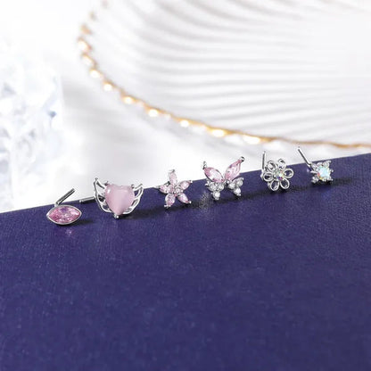 5/6Pcs 20G Nose Rings Stud L Shape Nose Rings Cubic Zirconia Butterfly Flower Eye Moon Heart Shape Nose Studs Piercing Jewelry for Women Men