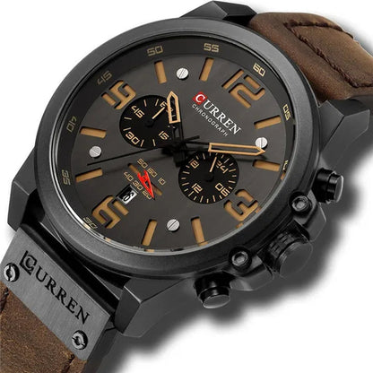 CURREN Men Quartz Watch Army Military Water-proof Calendar Chronograph Wristwatch Leather Strap Male Sport Watches