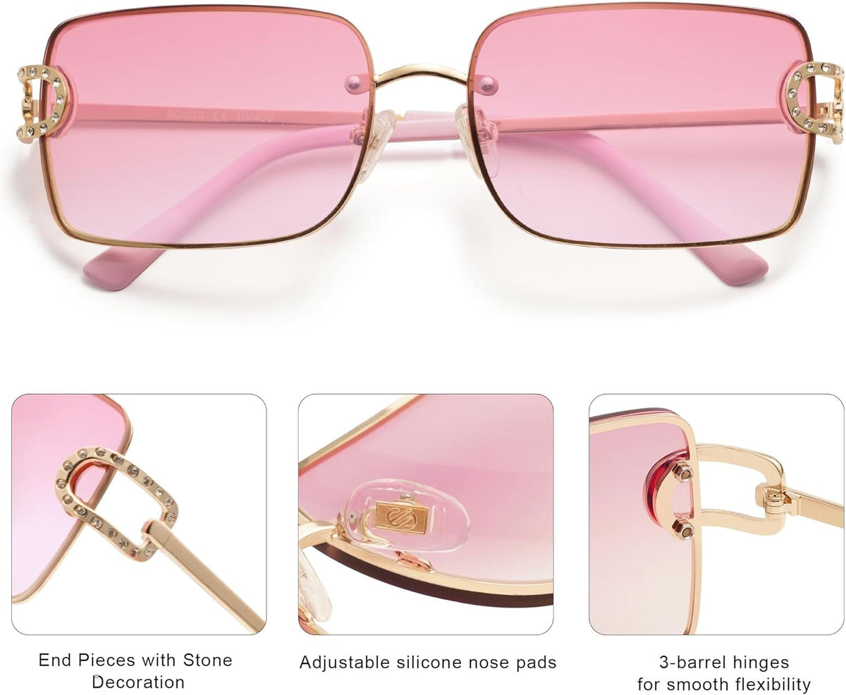 Vintage Rectangle Sunglasses for Women,Trendy Rimless 90S UV400 Womens Y2K Shades SJ1178