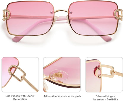Vintage Rectangle Sunglasses for Women,Trendy Rimless 90S UV400 Womens Y2K Shades SJ1178