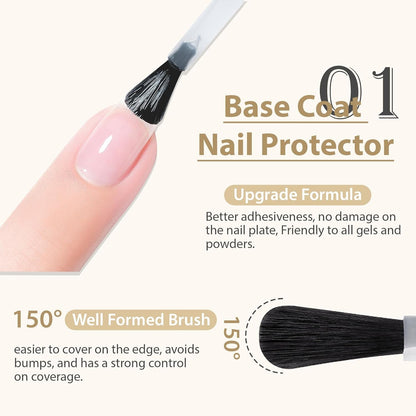 Gel Base Top Coat Set, 2PCS Gel Top Base Coat Gel Polish U V for Gel Nail Polish, Diamond Shiny, Protects Nails Healthy, Clear Gel Base Coat & No Wipe Top Coat for DIY Nail Art Home