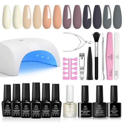Beetles Purple Burgundy Red Gel Nail Polish Kit with Uv Light 48W LED Nail Lamp Dryer Spring Colors Neutral Gel Polish Starter Kit Peach Pink Manicure Set Soak off Gel Polish Skin Tone Gifts for Women