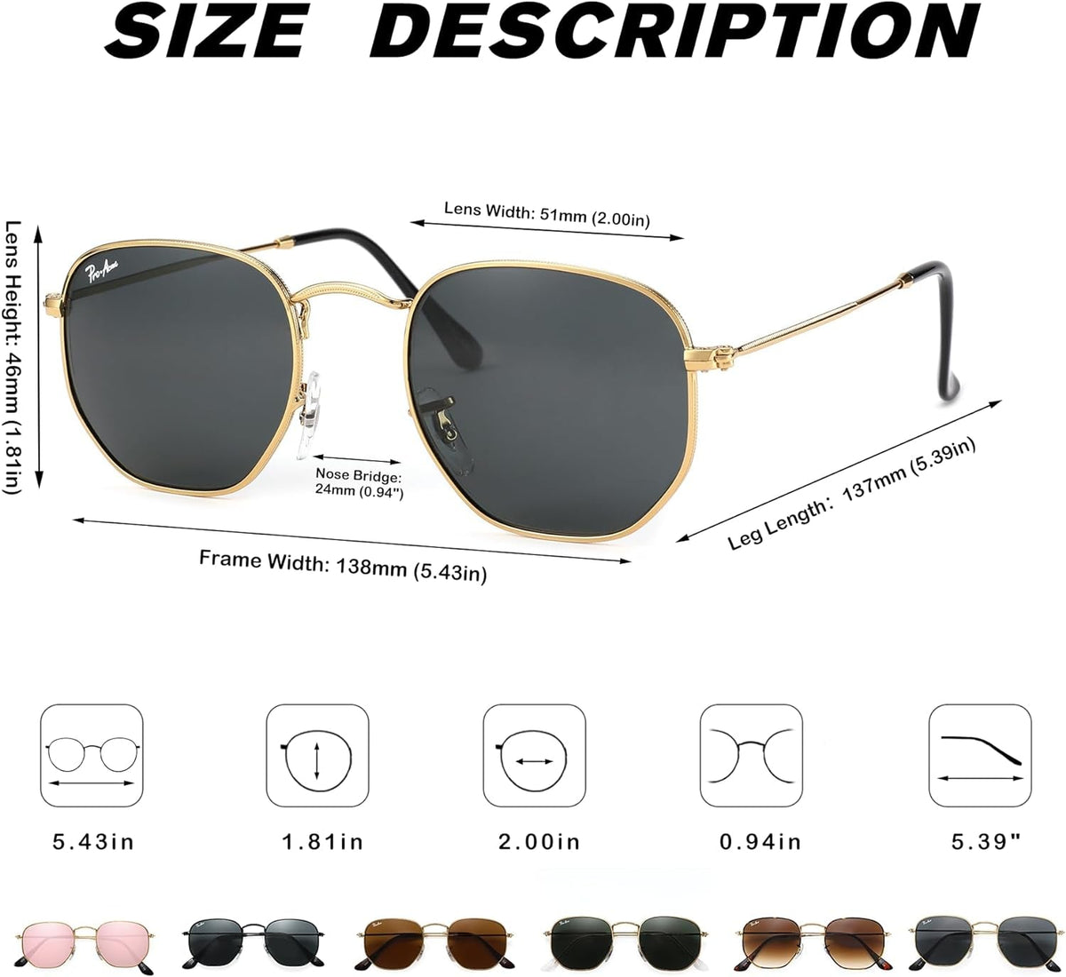 Small Square Sunglasses for Women Men 100% Real Glass Lens Hexagonal Frame