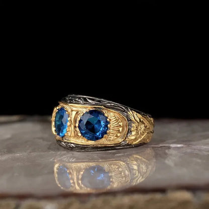 925 Sterling Silver Mens Ring With Blue Zircon Stone Pen Workmanship Rodaj Coated Fine Jewelry Fashion Rings For Men Gift For Him