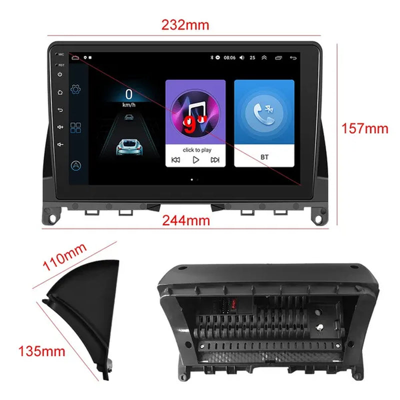 PODOFO【2+32G】HD 9'' Android 10.1 Car Radio Stereo with GPS Navigation Wifi Bluetooth FM/RDS for Mercedes-Benz W204 2006-2011 with 12LED Camera/ DVR (Optional)