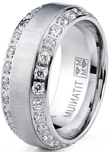 1.75 Carats Men's Titanium Wedding Band Ring 8MM Rose Goldtone Black Silvertone