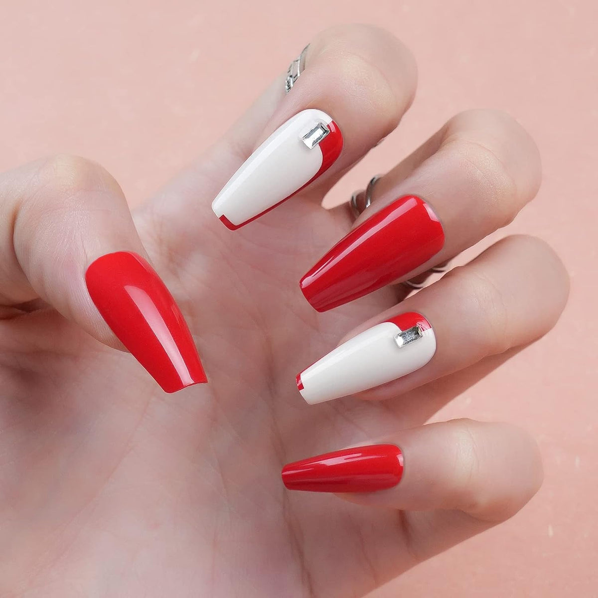 White Press on Nails Short,  Square Solid Color Fake Nails with Glue, Reusable & Natural Acrylic False Nails Stick on Nails for Women Girls Gift, Gel Nail Kit, 24pcs