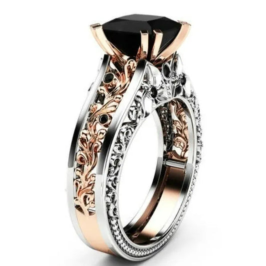 Antique 925 Sterling Silver Black Sapphire Diamond Floral Engagement Ring 18K Rose Gold Wedding Bridal Rings Size 5-10