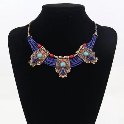 Hot Beautiful Retro Turquoise Coral Blue Bead Tibetan Necklace Lapis Lazuli Stone Unique Chain Necklace Accessories