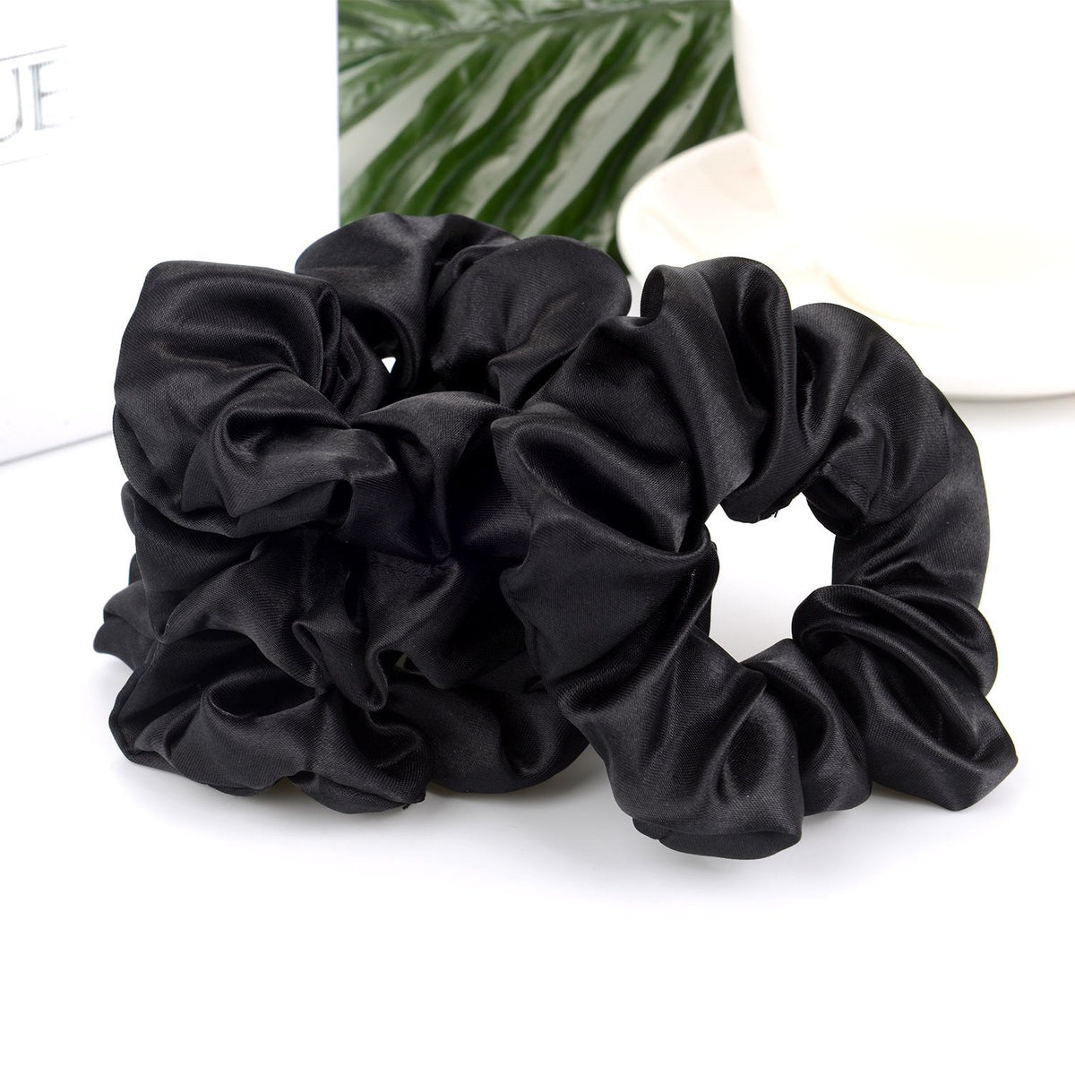 10 Pieces Satin Scrunchies Hair Ties Silky Small Elastic Hair Bobbles Ponytail Holders Curly Accessories for Women Girls Kids Adults(Black)