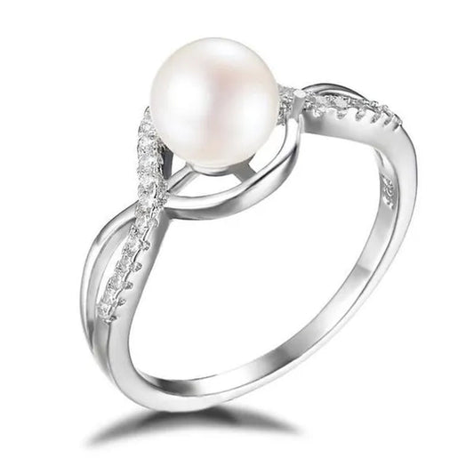 Majesty Diamonds MDS170108 White Pearl Cocktail Ring in .925 Sterling Silver - Size 6