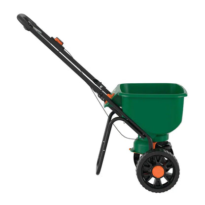 Turf Builder Edgeguard DLX Push Broadcast Spreader Holds up to 15,000 Sq.Ft. for Seed, Fertilizer, Salt, Ice Melt
