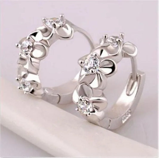 1Pair Women's Jewelry Colorful Amethyst Ruby 925 Silver Plated Hoop Earrings  (Choice Style for Corresponding Picture)