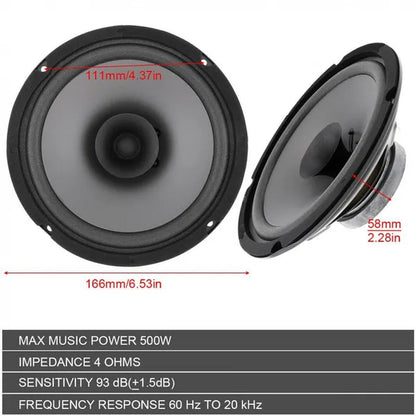 6.5 Inch 500W Car Hifi Coaxial Speaker Vehicle Door Auto Audio Music Stereo Full Range Frequency Speaker