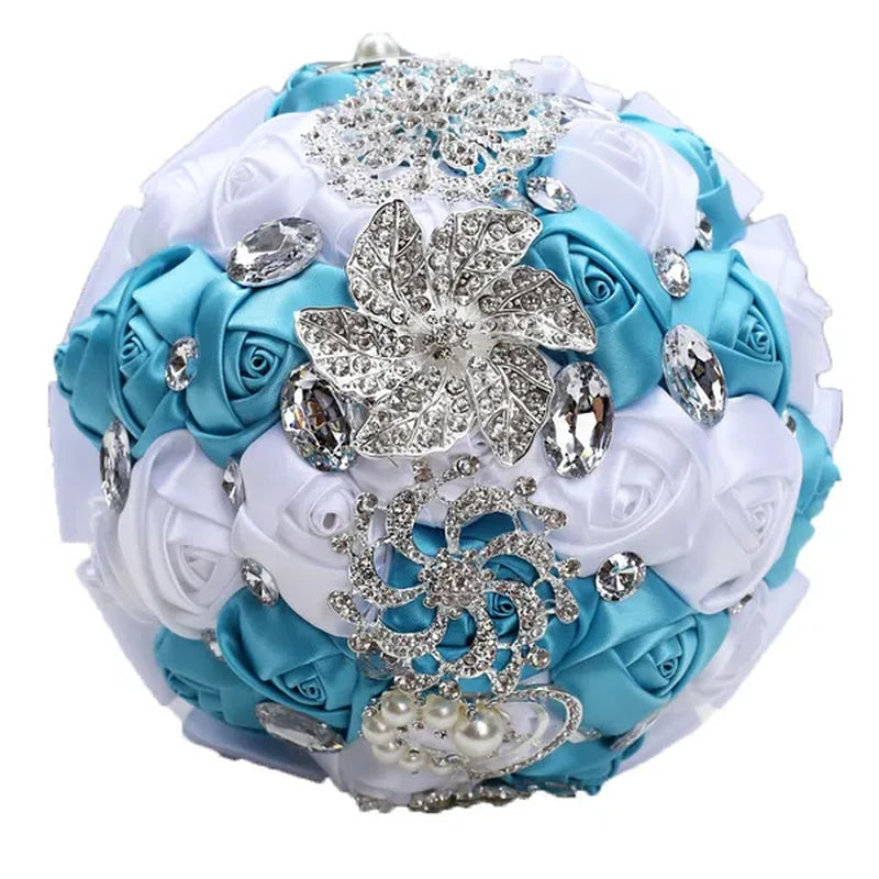 18CM Simulation Silk Rose Wedding Flowers Bouquet Diamond Brooch Bridal Bouquet Creative DIY Bridesmaid Holding Flowers Wedding Party Valentine's Day Gift