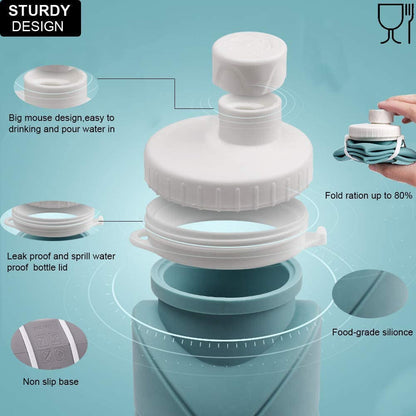 Collapsible Water Bottles Cups Leakproof Valve Reusable BPA Free Silicone Foldable Travel Water Bottle Cup for Gym Camping Hiking Travel Sports Lightweight Durable