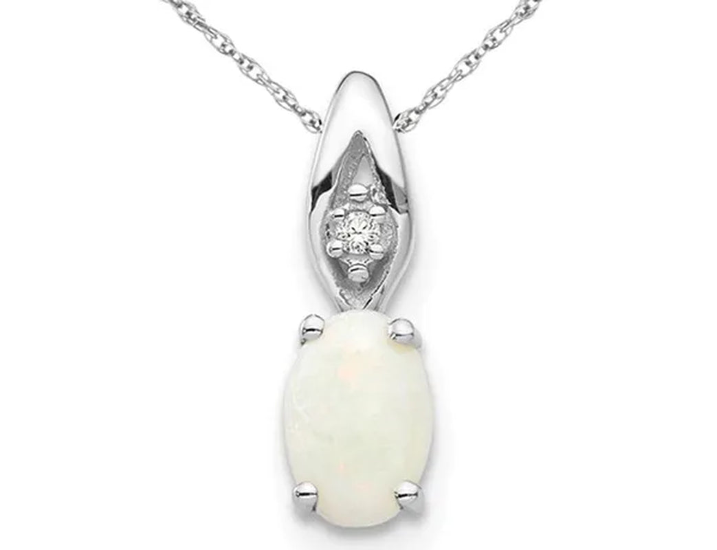 Natural Opal Pendant Necklace 1/3 Carat (ctw) in 14K White Gold with Chain