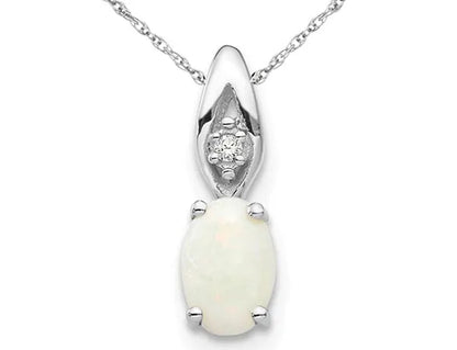 Natural Opal Pendant Necklace 1/3 Carat (ctw) in 14K White Gold with Chain