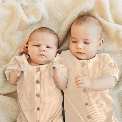 Newborn Baby Boy Girl Clothes 2 Pack Solid Romper Short Sleeve One-Piece Jumpsuits Outfits Sets