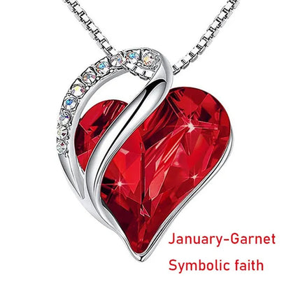 Love Heart Crystals Pendant Necklace January To December Birthstone Jewelry for Woman Blue Crystal Choker Necklace for Bridal Wedding Necklace Valentine's Day  Mother's Day Wife's Anniversary Gift